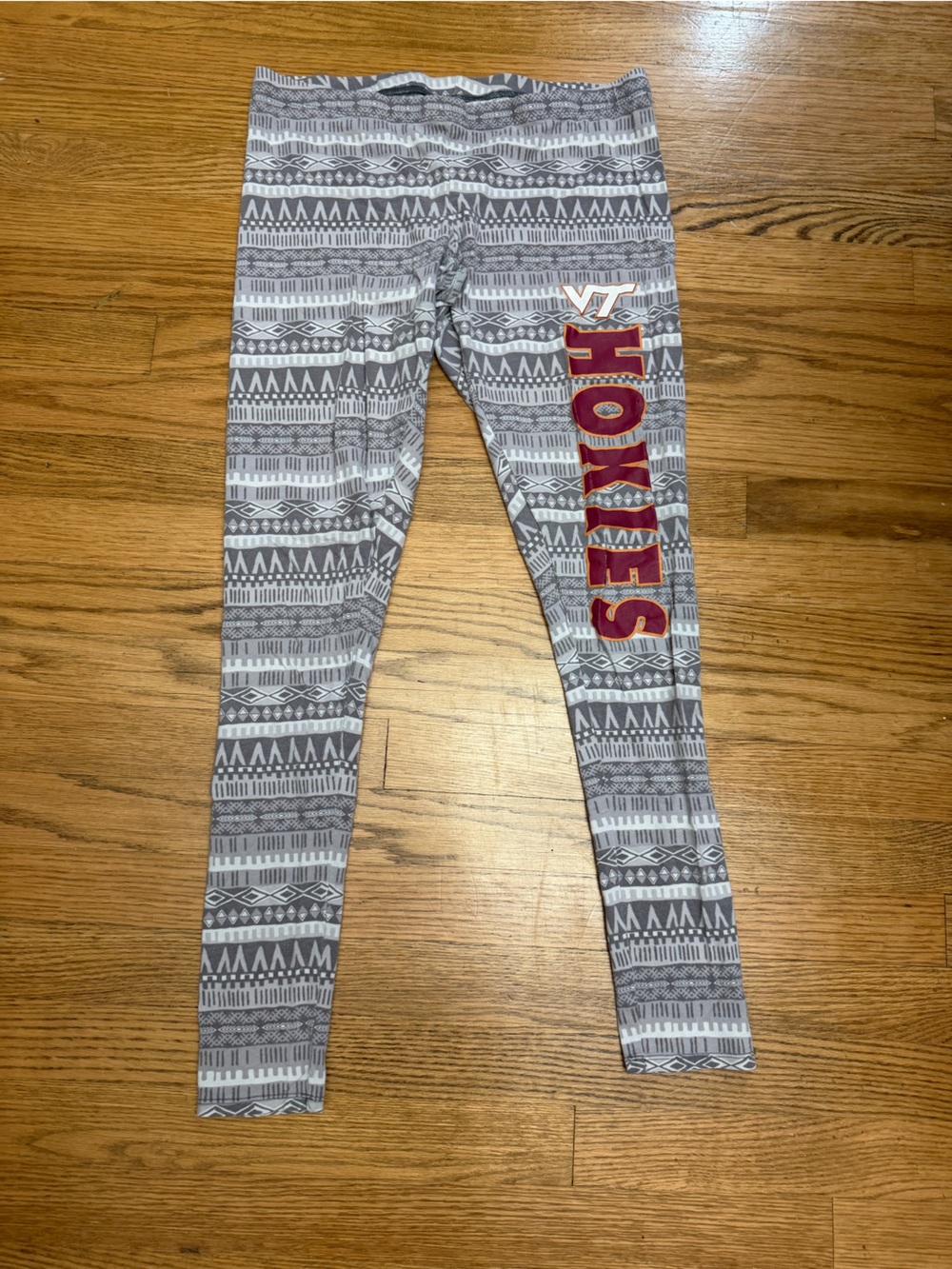 Virginia Tech Hokies Women’s Medium Gray Geometric Print Leggings VT